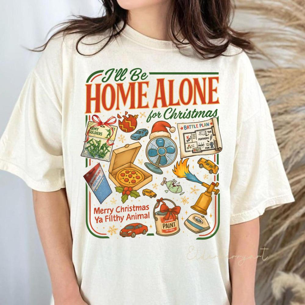 Ill Be Home Alone for Christmas Shirt McCallister Home Security Tee Merry Christmas Ya Filthy Animal TShirt S