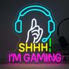 Shhh I’m Gaming Neon Sign, LED Wall Light with Headset Finger Gesture Design, Gamer Room Neon Decor for Bedroom, Game Room, Gift
