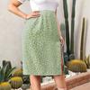 (L~4XL) Midirock mit Blumendruck für Damen, hoher Taillensaum, geteilter A-Linienrock, atmungsaktiver, leichter, weicher Sommerrock, Patchwork, figurbetonter Arbeitsrock in Übergröße