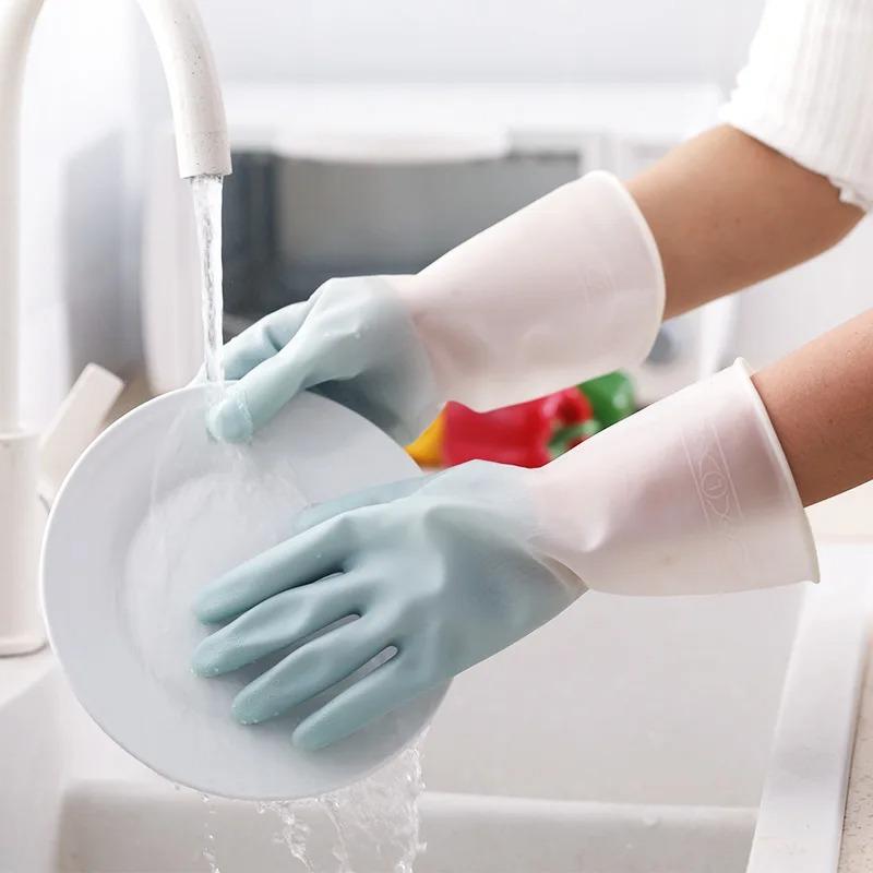 Household Dishwashing Gloves Women Washing Clothes Waterproof Rubber Gloves Thin Household Brush Bowl Latex Gloves