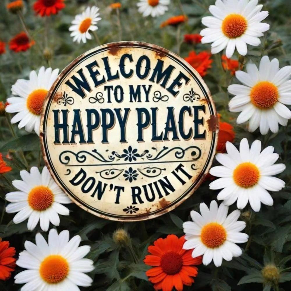 Forged Aluminum Sunflower Mandala Sign Happy Place Wall Art Home Decor