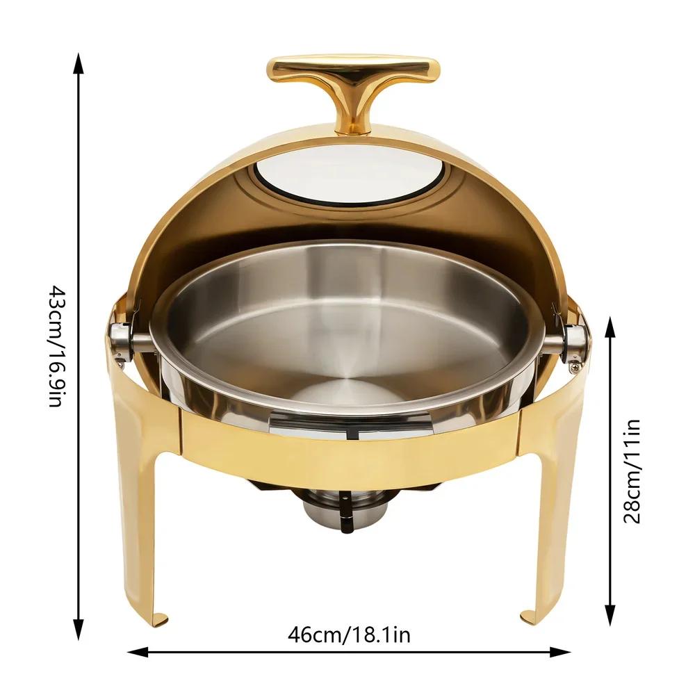 Bymaocar Round Tabletop Chafing Dish Roll Top Stainless Steel 90°/180° Opening Buffet Warmers with Visible Lid & Thickened Feet