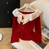 Women's Beaded Lace Patchwork One-Shoulder Plush Knit Top - New Autumn/Winter Design
