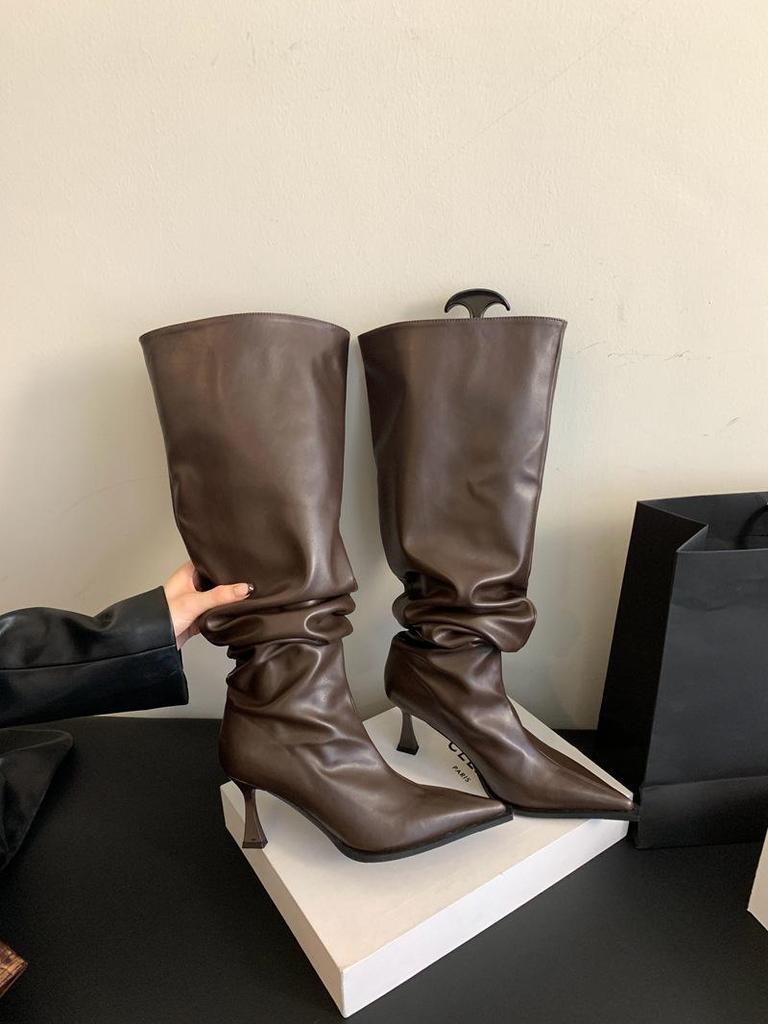 Stivali Alti da Donna con Tacco a Spillo, Suola Spessa, Zip Posteriore, Vestibilità Morbida, Collezione Moda 2024