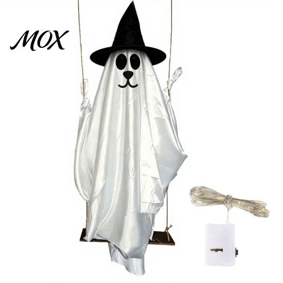 Glowing Ghost for Terrace 1.2/1.8M Hanging Dog on Swing, LED Light Up Cute Puppy Spooky Halloween Party Supplies Swing Ornament Tree, Porch,