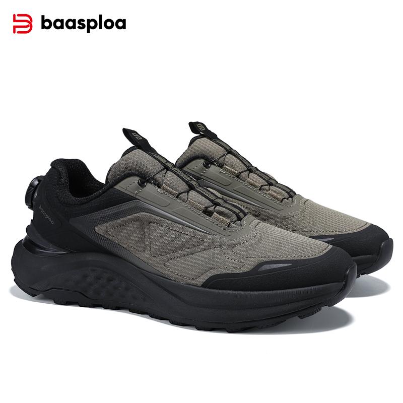 Baasploa men's hiking shoes, rotary buckle outdoor sports shoes, men's comfortable soft-soled casual walking shoes, anti-slip warm shoes