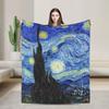Vincent Van Gogh Starry Night Blanket Super Warm Plush Throw Blanket For Couch Chair Airplane Travel Flannel Bedspread Bed Cover