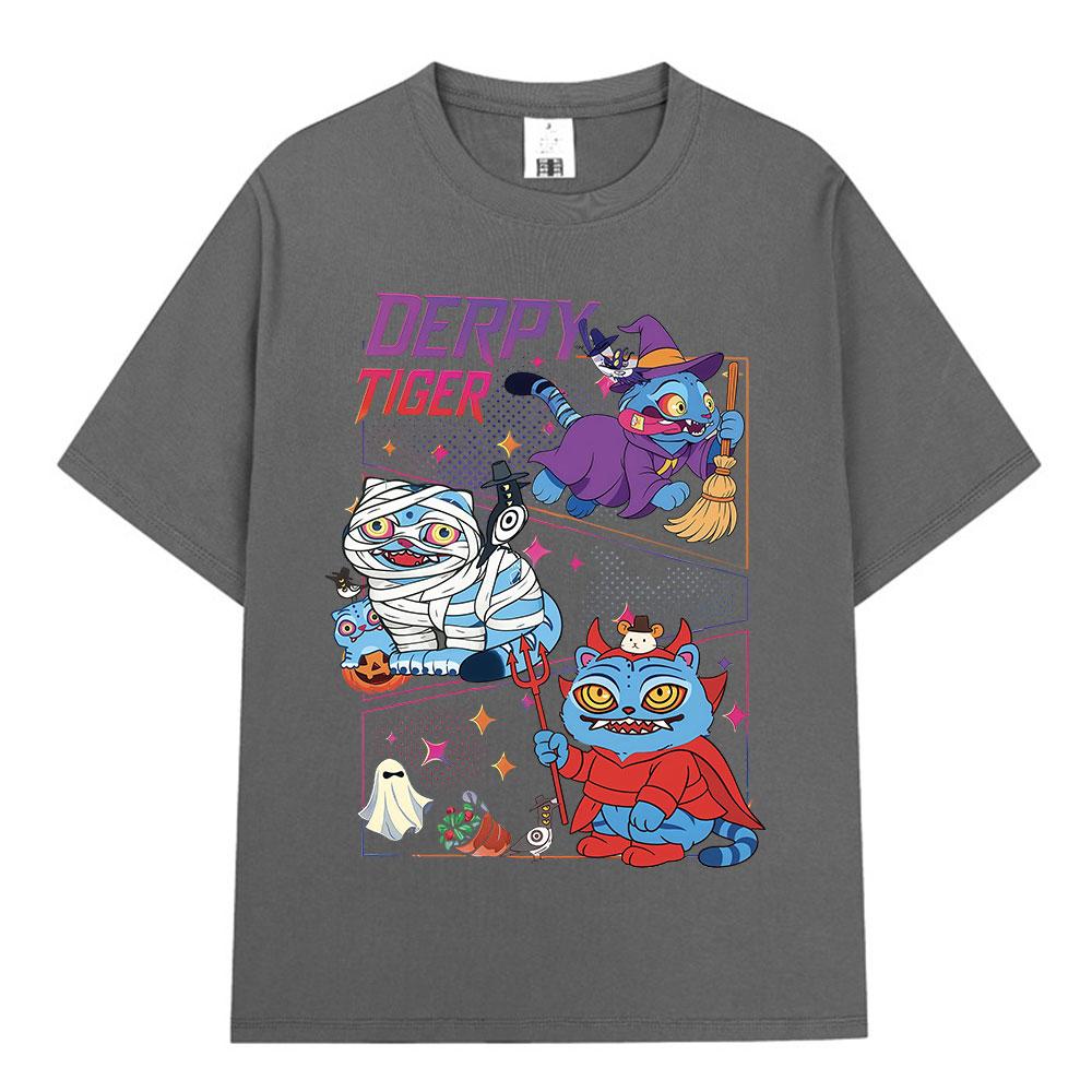 KPop Demon Hunters Derpy Tiger Halloween Merch T Shirts Fashion Vintage T-shirts Women Clothing Cotton Popular Unisex T-shirts