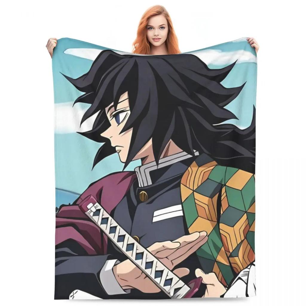 Water Hashira Giyu Tomioka Blankets Coral Fleece Plush Anime Demon Slayer Super Soft Throw Blanket for Car Sofa Couch Bedspread