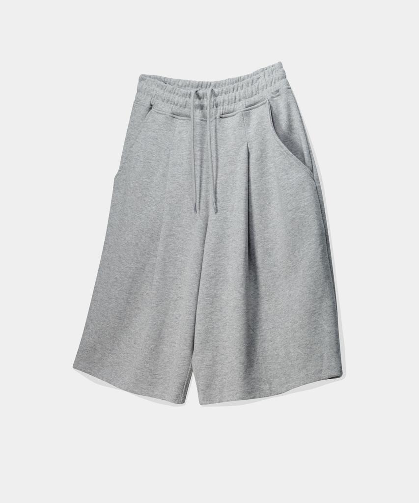 Lambeulla Bermuda Double Cotton One-Pleat Sweat Shorts [Melange]