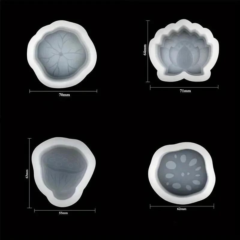 Высококачественный набор из 4 шт. для DIY: Пушистый цветок лотоса, корень лотоса, силиконовая форма; Ручная работа, силиконовая форма лотоса для смолы, для кондитерских изделий, мастики, печенья