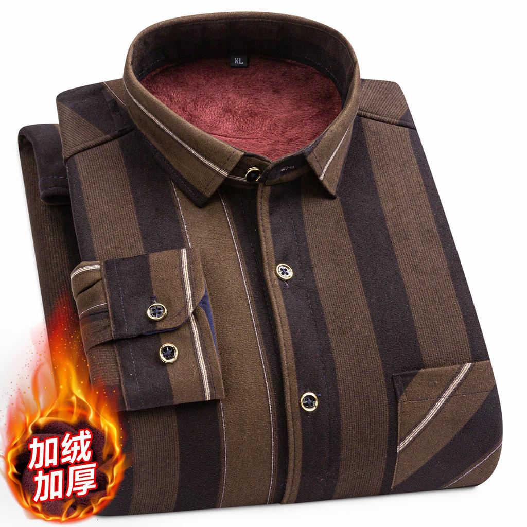 2026 Autumn Winter Men's Fashion Plaid Striped Print Shirts Double-sided Fleece Long Sleeve Thick Warm Shirts Soft Big Size 7XL