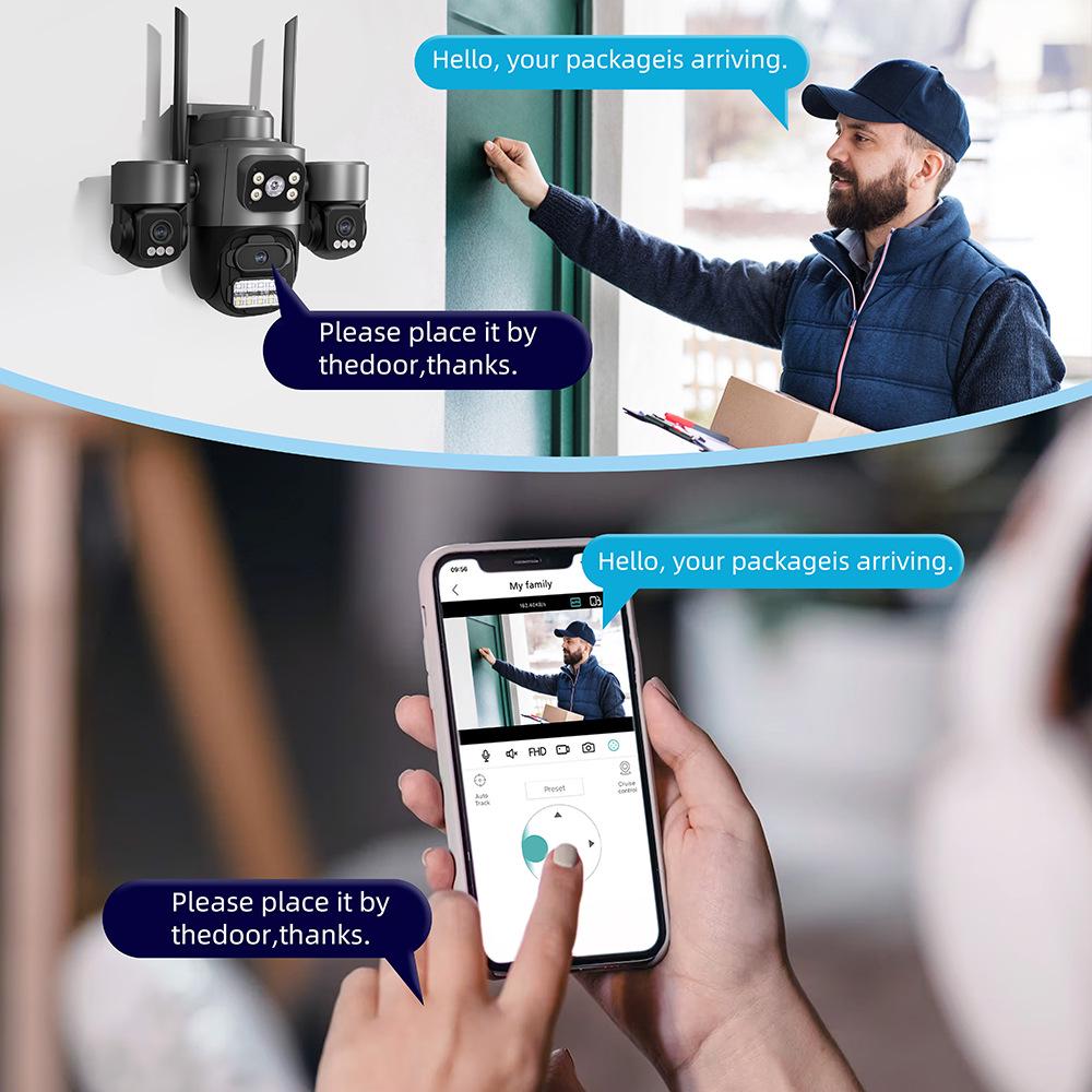 ICSee 9MP HD Outdoor Wireless Camera with Triple Lens and Screen