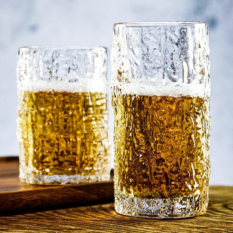 250ml/350ml Bark Patterned Glass Water Cup for Female Relief Glass Cups Drinks Summer Fruit Juice Beverage Milk Cup Water Bottle