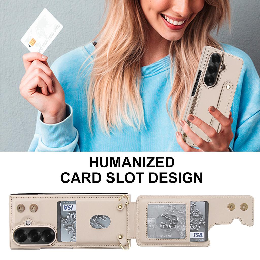 Applicable to Samsung Z FOLD7Folding phone case FOLD 6/5/4Crossbody wrist strap card holder phone leather case