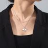 Cazador Dog Cat Four Leaf Clover Pendant Necklace for Women Stainless Steel Compass Angel Choker Double Chain Neck Jewelry 2026