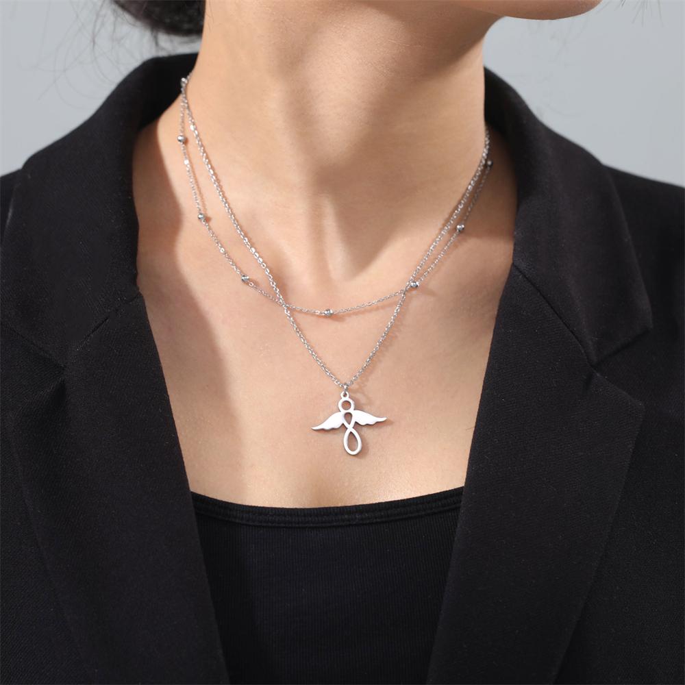 Cazador Dog Cat Four Leaf Clover Pendant Necklace for Women Stainless Steel Compass Angel Choker Double Chain Neck Jewelry 2026