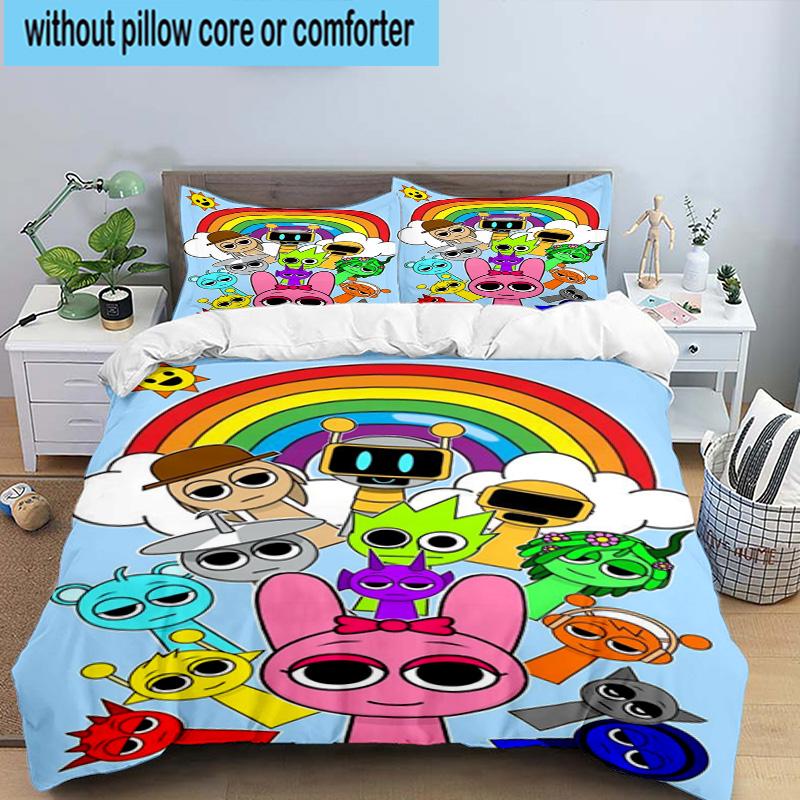 3PCS Colorful Sprun-ki Robot Party 3pcs Bedding,Including 3PCS Duvet Cover And 2pcs Pillowcases Perfect for Christmas,Ideal for Bedroom, Dormitory