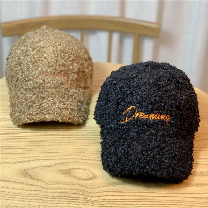 Baseballkappe für Damen Teddy Lammwolle Warm Winter Ins Vielseitig Trendige Mütze Samt Schirmmütze Zeigt Gesicht Kleiner Ins Stil