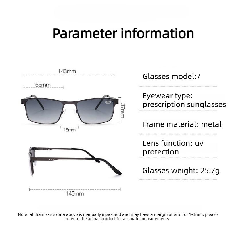 Metal One Lens Two Uses Anti-blue Light Myopia Sunglasses for Men Driving Fishing Sun Protection Rectangular Frame Glasses