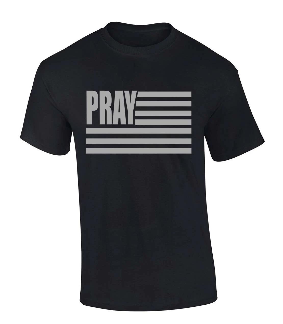 Men s Christian T-Shirt Pray American Flag Patriotic Christian Flag Short L
