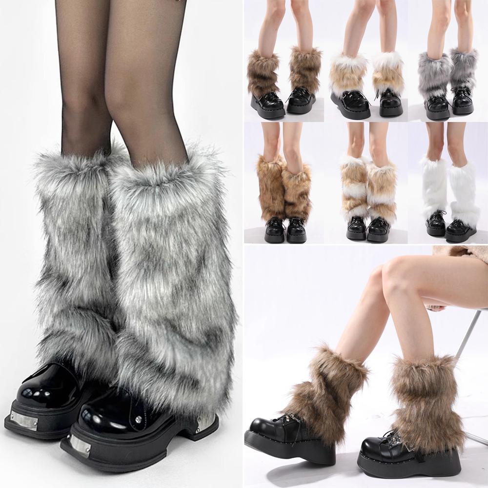 Y2k Zimní návleky na nohy Huňaté návleky na nohy Módní ponožky do bot Dámské Dívčí