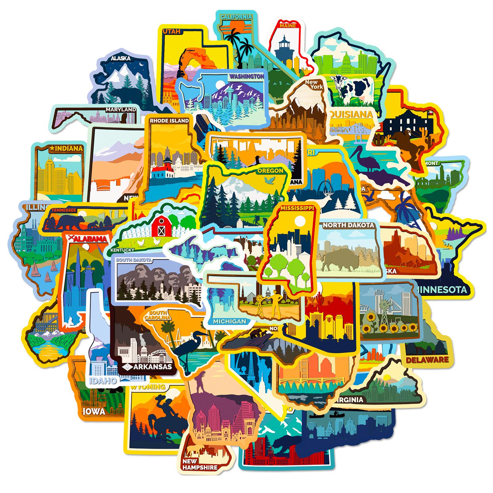 50 USA State & City Map Graffiti Stickers (50 Sheets)