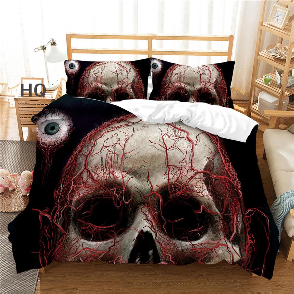 3D Digital Printed Bedding Set, Black Skull Head Series Bedding Cover, Pillowcase, Duvet Cover, AU240 * 270, Extra Large Home Decoration
