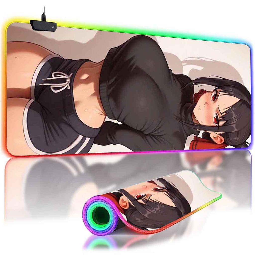 Anime Kaguya-sama Large Non-slip Mouse Pad LED Backlit Shinomiya Kaguya Leopard Mouse Pad Table Overwatched Gaming Keyboard Mat