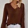 Maglioni casual da donna primaverili e autunnali, maglioni in maglia con scollo a V tinta unita, pullover in maglia