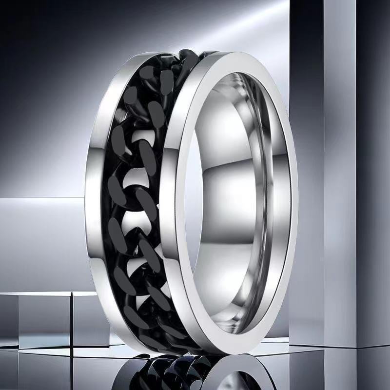 Men's Non-Fading Rotating Titanium Steel Ring - Stainless Steel Hand Jewelry
