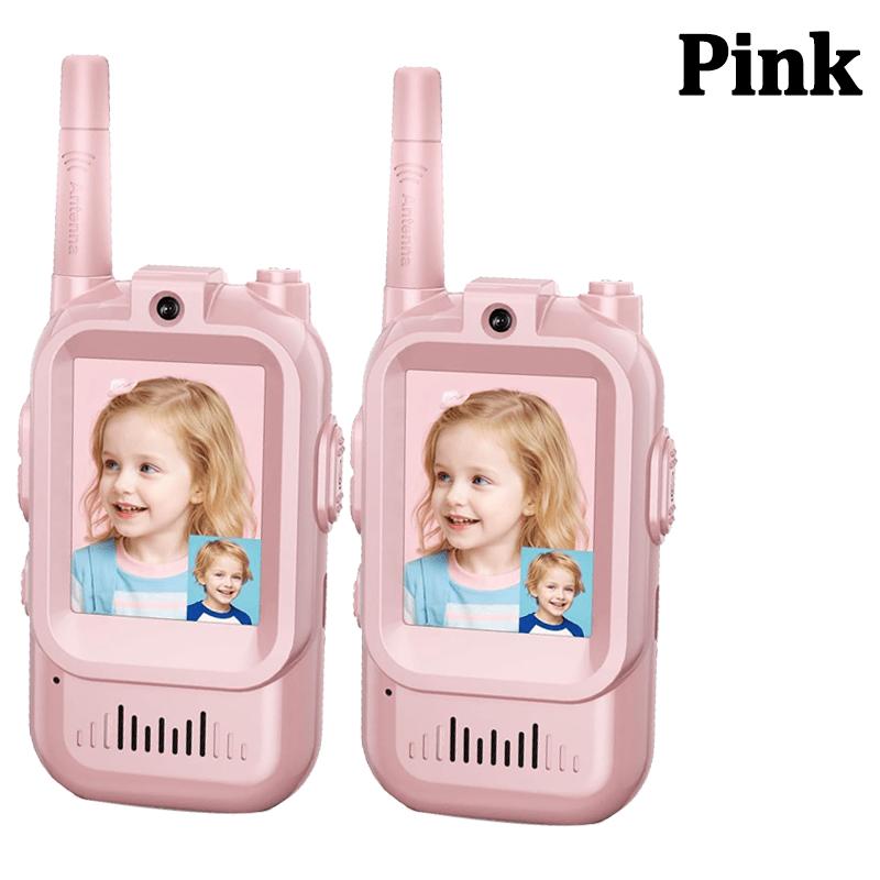 

2 HD Screen Kids Video Walkie Talkie USB-C Rechargeable Voice Fonts One-Click Call Cartoon Intercom Christmas Gift For Kids рожевий