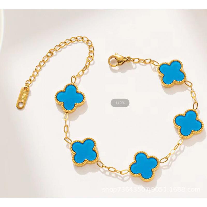 Bracciale Quadrifoglio Fortunato a Doppia Faccia in Madreperla Oro 18K - Stile Moda Europeo e Americano