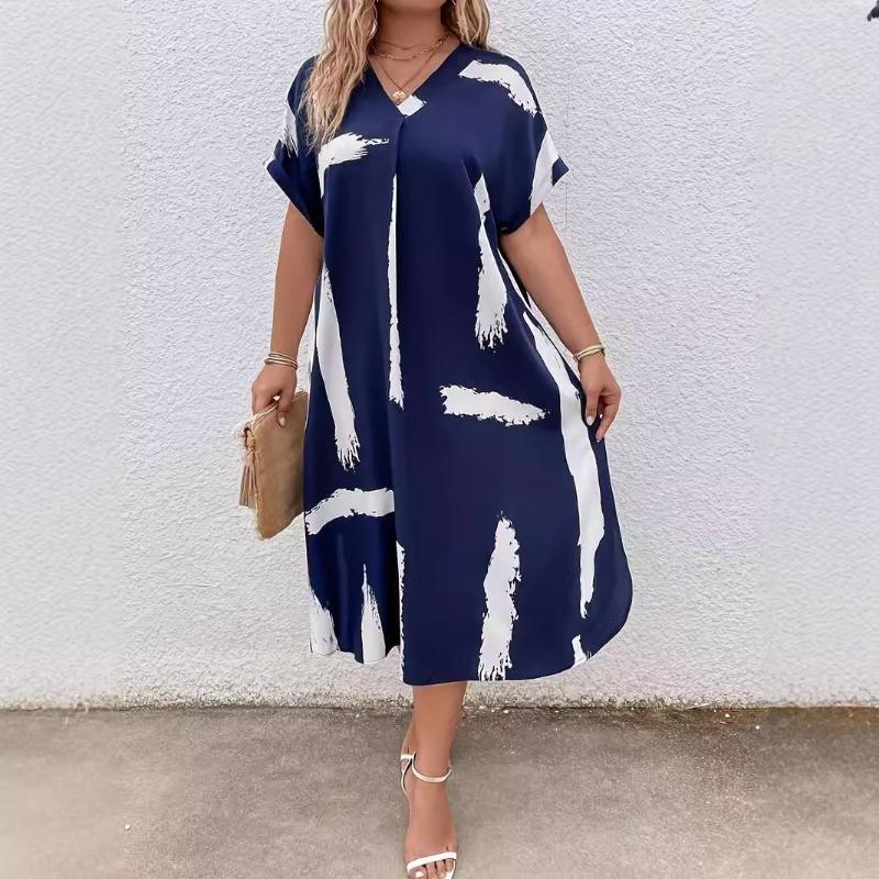 Women's V-neck Short Sleeve Print Loose Dress