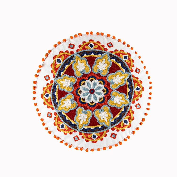 Moroccan Style Throw Pillow Embroider Craft Meditation Pouf Indian Bohemian Style Pom-pom Unstuffed Seat Cushion Ottoman Covers