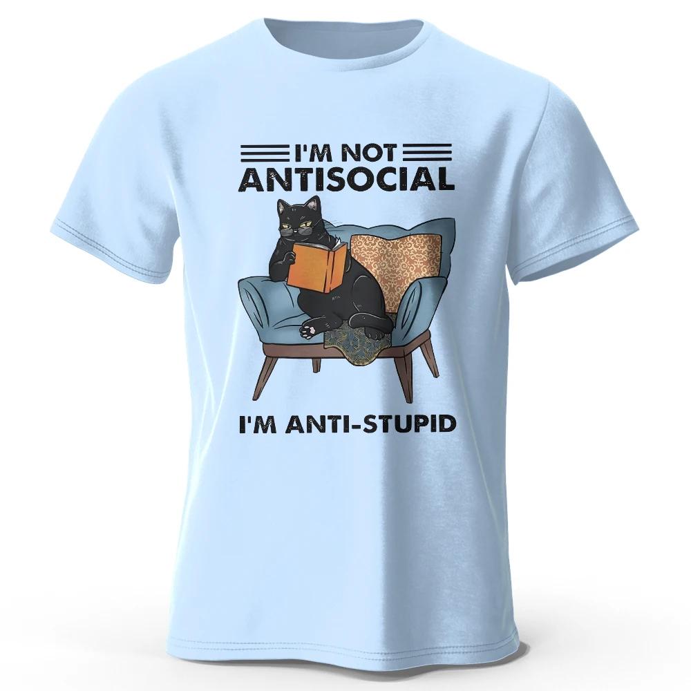 Mens I Am Not Anti Social Printed TShirt 100 Cotton Oversized Funny Cat Graphic Tees for Men Women Summer Tops