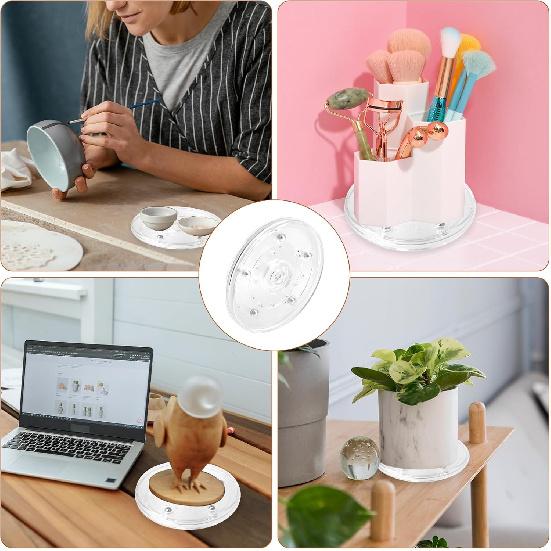 4 Inch Turntable Acrylic Mini Turntable Organizer, Cookie Turntable Clear Ball Bearing Rotating Tray Small Turntable for Table Rack Computer Monitor