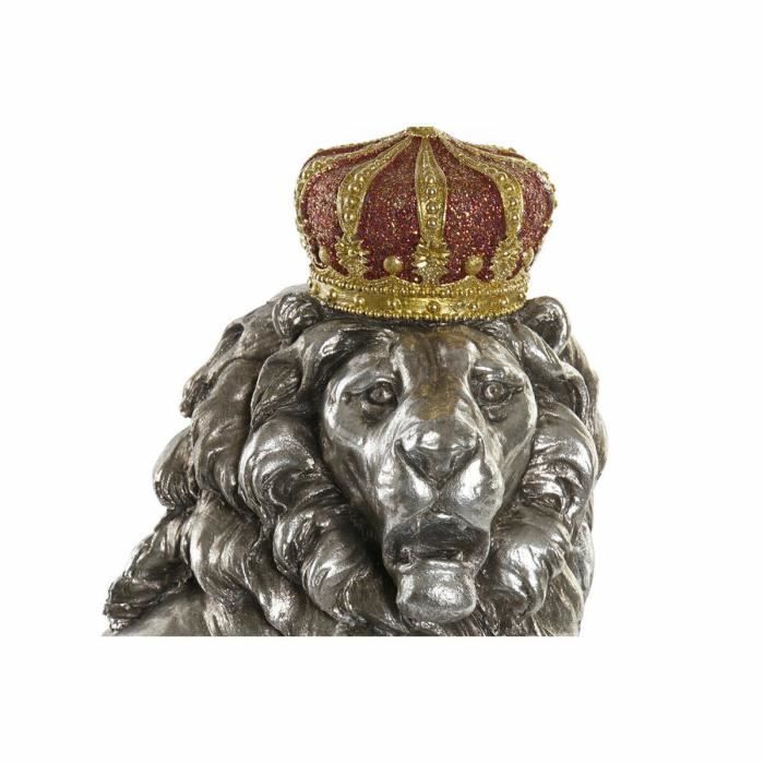 Figurine décorative - Lion argenté - Résine - 42 x 25 x 45 cm - Finition vieillie