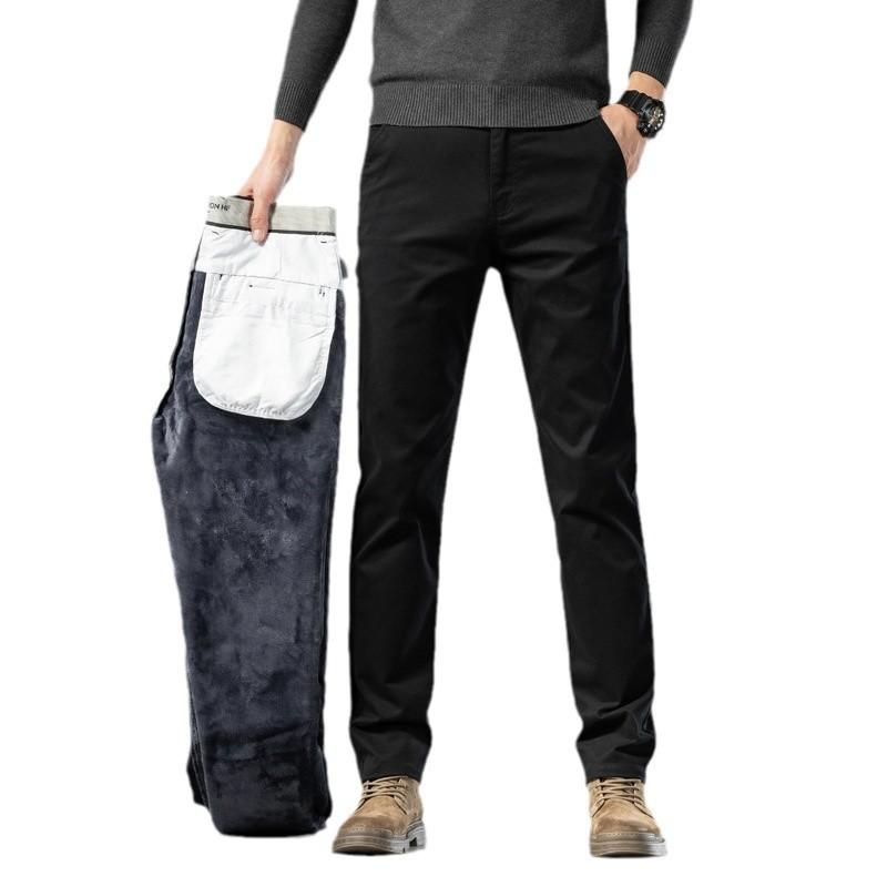 2024 Autumn/Winter Men'S Plush/Regular Dark Gray Casual Pants Slim Fit Straight Tube High-End Light Luxury Business Warm Long Pants