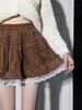 Lace-Trimmed A-Line Flare Skirt for Women - High Waist, Slimming, Sweet Style for Autumn/Winter 2025