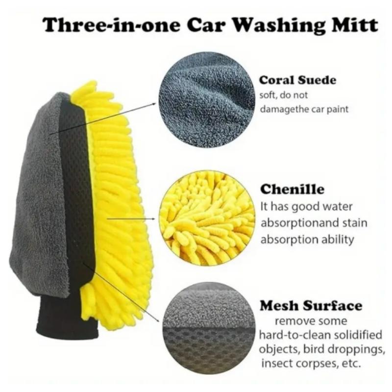 Microfiber Car Wash Mitt Soft Anti-scratch Double-Sided Chenille Ultra Absorbent Washing Gloves for Car Detailing Cleaning Tools