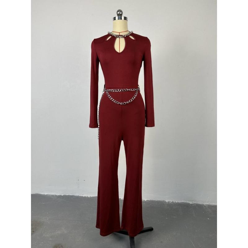 

Женский темпераментный тонкий комбинезон с длинными рукавами, высокой талией и широкими штанинами 2XL кирпич красный