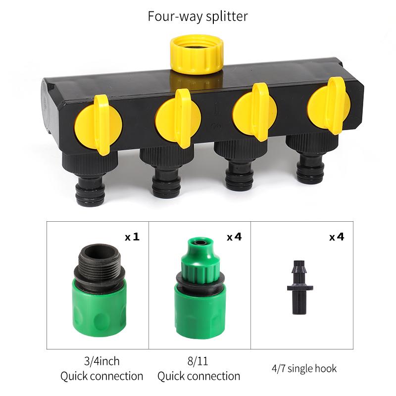 

Four-Way Water Diverter Splitter for Home Gardening Automatic Car Wash Faucet Joint Shower Pipe Fitting - Multi-Use Water Gun