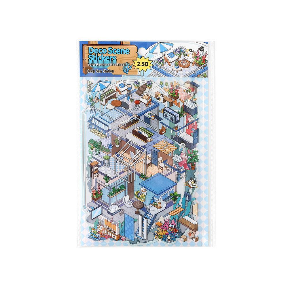 Infeel.Me PET 2.5D Landscape Sticker - Ninth Edition Mini 3D House Collage "Open for Business"
