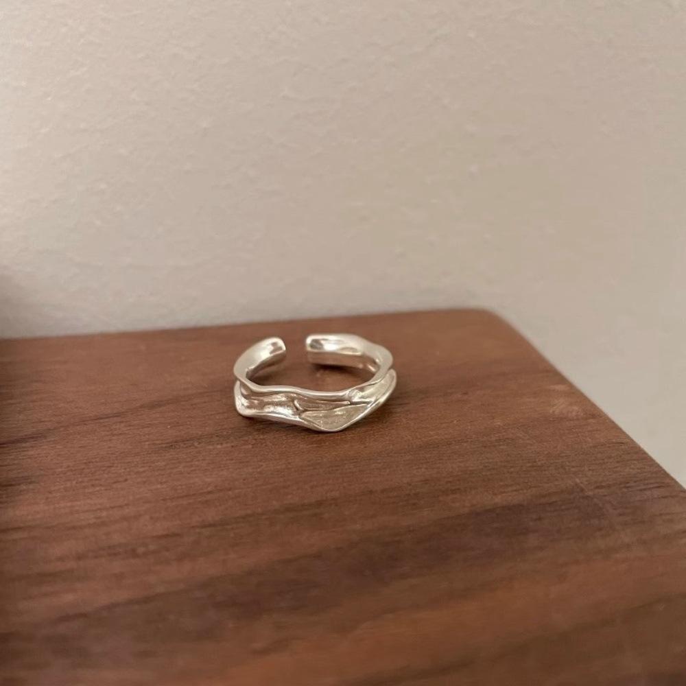 925 Sterling Silver Retro Brushed Open Finger Ring - Women's High-End Niche Light Luxury, Trendy and Non-Fading.