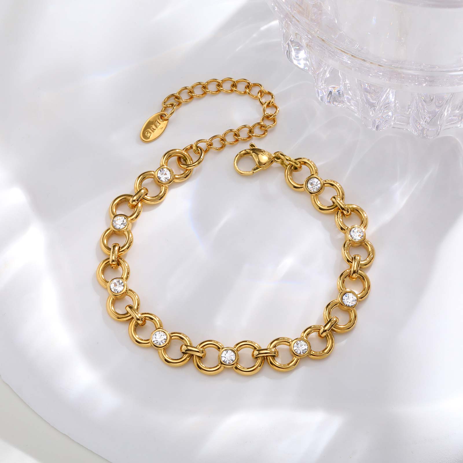 Luxurious Infinity White Zircon Bracelet,18K Gold Plated Women s Stainless Steel Bracelets,Exquisite Jewelry Gift