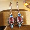 Vintage Red Black Zircon Drop Dangle Earrings for Women Luxury Gold Color Wedding Earrings Party Jewelry Gifts