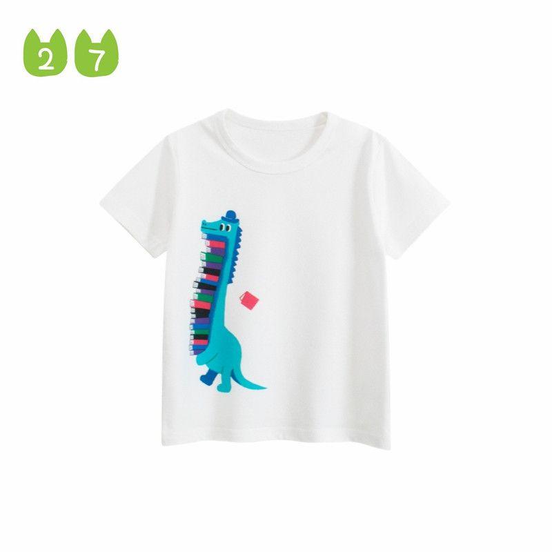27Kids Boys' Short-Sleeved T-Shirt Summer Kidsren's Clothing Kidsren's Dinosaur Half-Sleeved Printed Top Baby Boy Pure Cotton Round Neck