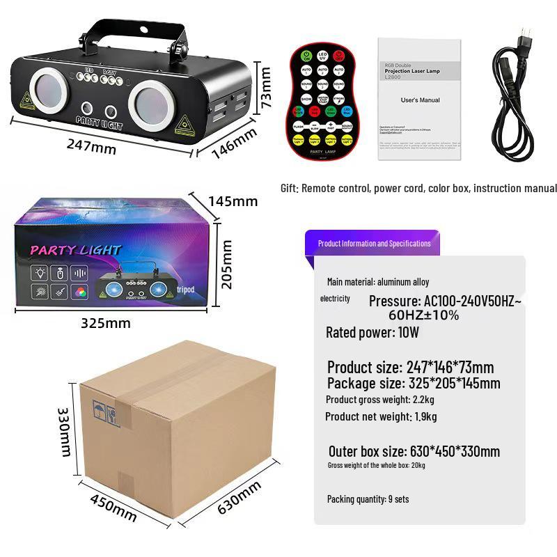 Double Projection Laser Light: Full-Color Animation Christmas, KTV, and Stage Strobe Light with Sound Control