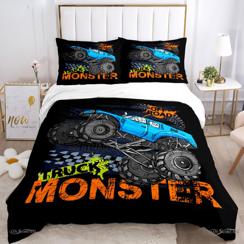 Monster Truck Duvet Cover Catroon Monster Jam Bedding Sets Soft Quilt Cover And Pillowcases For Teens Single/Double/Queen/King